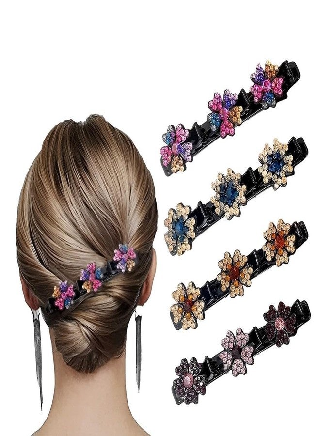 Dulier 4Pcs Sparkling Crystal Stone Braided Hair Clips Barrettes for Women | Duckbill Hair Accessories for Styling, Thin/Thick Hair | Secure Grip Rhinestone Clips - Image 1